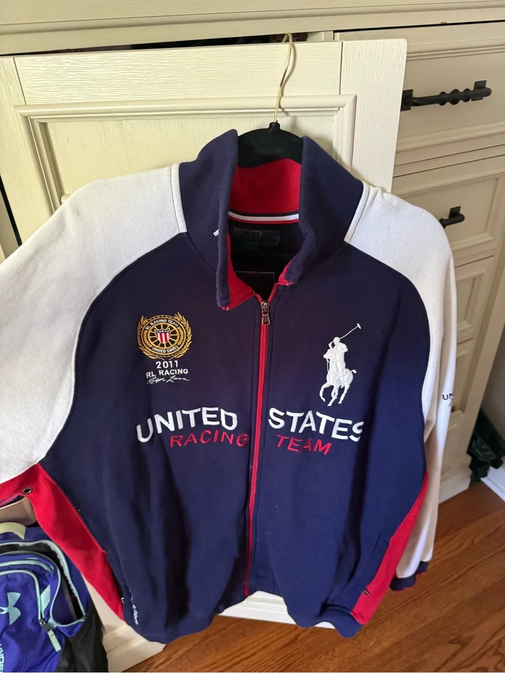 Polo by Ralph Lauren Navy, White & Red United States Racing Team Zip Jacket